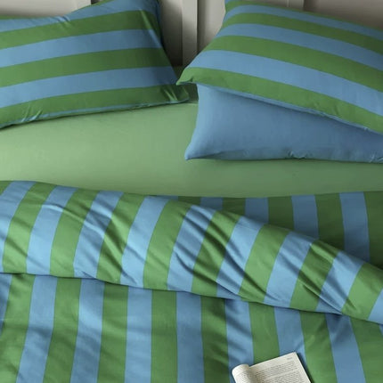 Dopamine Stripe Cotton Queen Size Duvet Cover Set With Pillowcases &