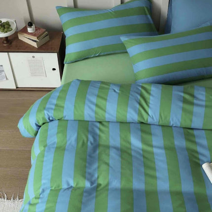 Dopamine Stripe Cotton Queen Size Duvet Cover Set With Pillowcases &