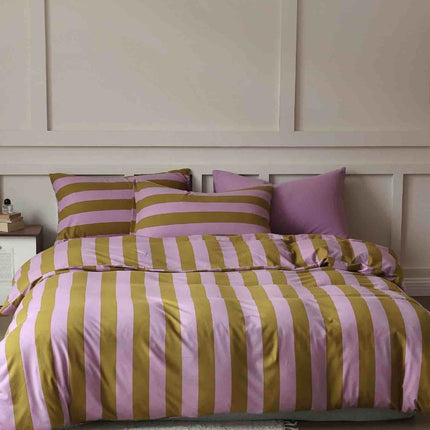 Dopamine Stripe Cotton Queen Size Duvet Cover Set With Pillowcases &