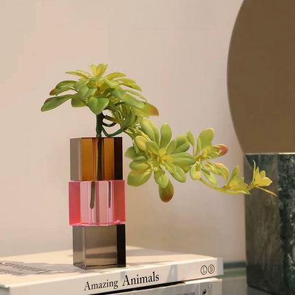 Modern Crystal Cube Bud Vase, Dopamine Table Setting Centrepieces
