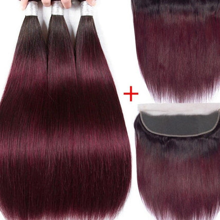 10A Grade #99j Straight Hair #1B/99J BUNDLES with 4x4 CLOSURES & FRONT