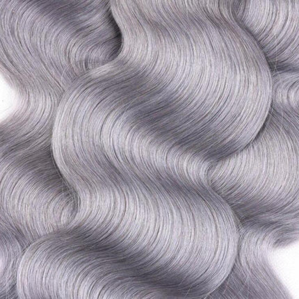 Gray 10A Grade Silver #1B/ Silver  3/4 Body Wave BUNDLES with CLOSURES