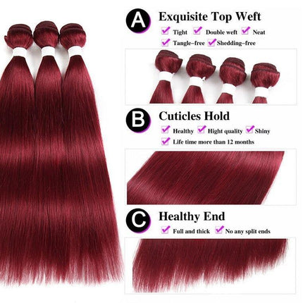 Burgundy 10A Grade 3/4 Straight #1B/Burgundy BUNDLES with CLOSURES & F
