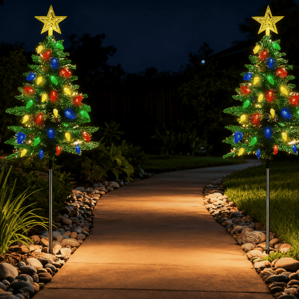 Christmas Tree Lights Solar Powered 2 Pack - 37.4in 100 LEDs 8 Modes,