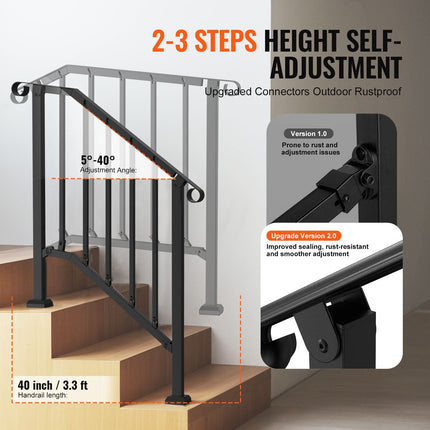Handrails for Outdoor Steps, 2-3 Step Stair Hand Rail Kit,