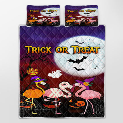 3 Pieces Halloween Quilt Set,Lightweight Pink Flamingo Bedding Set
