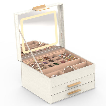 Jewelry Box with LED Mirror 3-Layer Jewelry Organizer with 2 Drawers