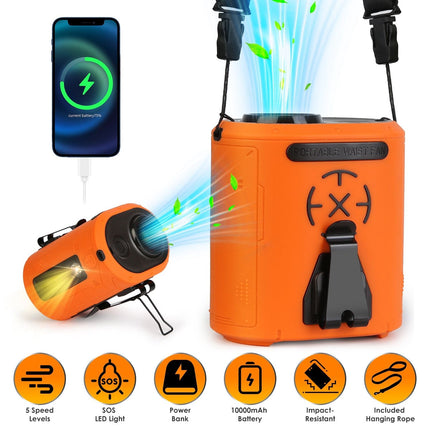 5 In 1 Portable Waist Clip Fan With 5 Speeds Flashlight 10000mAh
