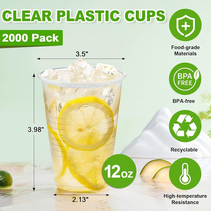 2000 Pack 12 oz Clear Plastic Cups, Disposable Water Cups, Cold Party