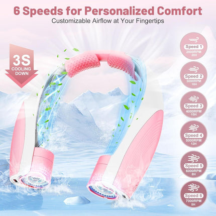Portable Neck Fan with 6 Powerful Speeds, 8000mAh Battery Operated