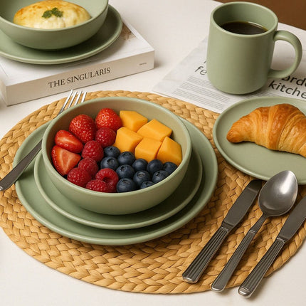 12-Piece Stoneware Dinnerware Sets with Mugs | Microwave & Dishwasher