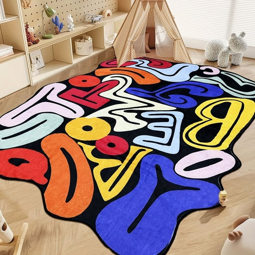 Thick Soft Velvet Colorful Letter Design Area Mat - Twisted Shape,