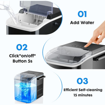 Countertop Ice Maker with Handle, 26lbs/24H Portable Ice Machine, 9