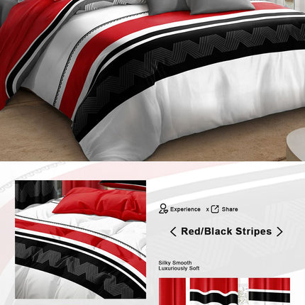 9-Piece Red & Geometric Zigzag Bedding & Curtain Set (Queen/King/Cal
