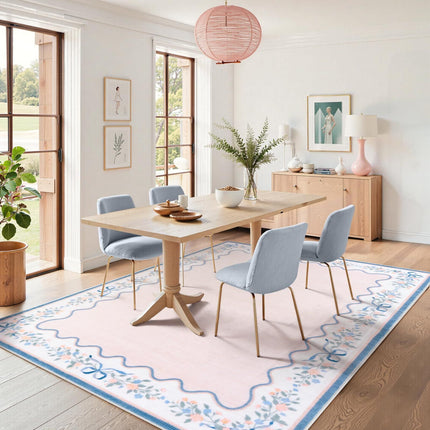 Botanical Birds 5x7 Washable Living Room Rug, Boho Green Bedroom
