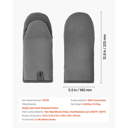 Oven Mitts, Mini Oven Mitt Set with Non-Slip Silicone Strips, High