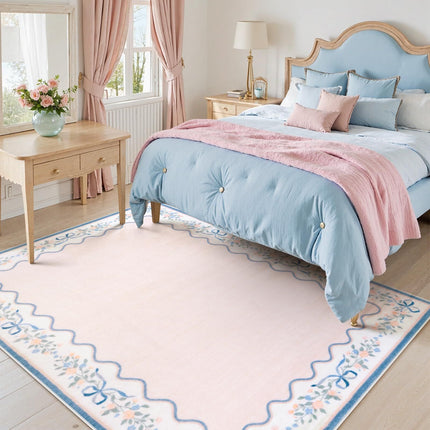 Botanical Birds 5x7 Washable Living Room Rug, Boho Green Bedroom