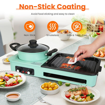 Electric Hot Pot with Grill,1600W 3-in-1 Smokeless Raclette Table