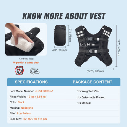 Weighted Vest, 12 lbs Weight Vest with Reflective Stripe, Adjustable