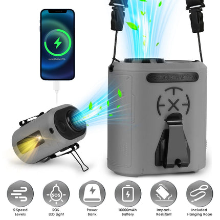 5 In 1 Portable Waist Clip Fan With 5 Speeds Flashlight 10000mAh