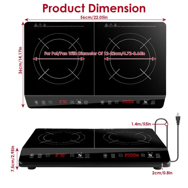 4000W Induction Cooktop Portable Double Induction Cooker Electric Dual