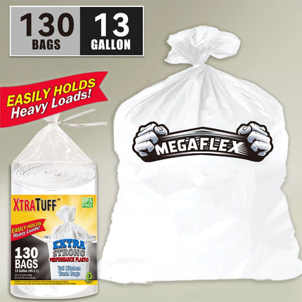 130 Bags 13 Gallon Expandable Heavy-Duty Plastic Multipurpose