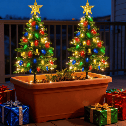 Christmas Tree Lights Solar Powered 2 Pack - 37.4in 100 LEDs 8 Modes,