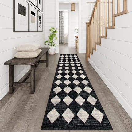 Washable Black and White Kitchen Runner Rug, 2x5 Soft Non Slip Laundry