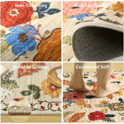 Washable Small Entryway Area Rugs: 2'x3' Floral Rug Non Slip Door Mat