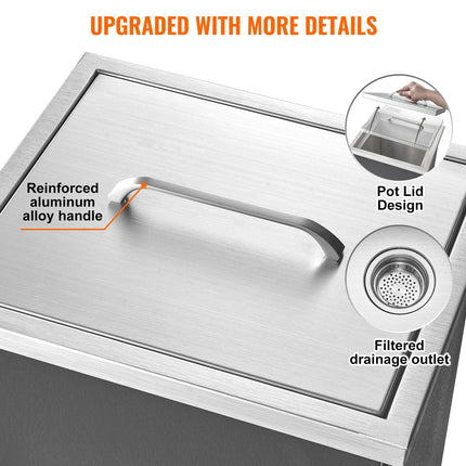 Drop in Ice Chest, 14"L x 12"W x 18"H Stainless Steel Ice Cooler,