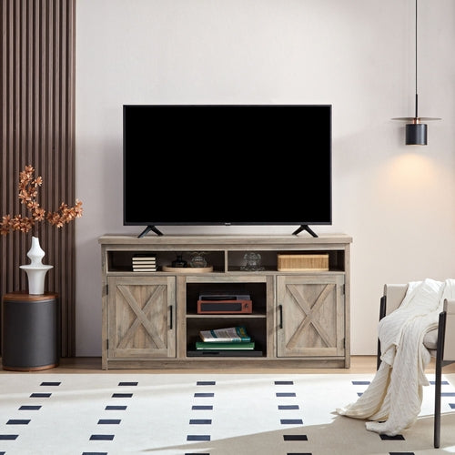 Farmhouse Barn door TV Media Stand Modern Entertainment Console for TV