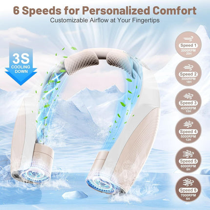 Portable Neck Fan with 6 Powerful Speeds, 8000mAh Battery Operated