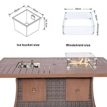 Direct Wicker 7 PCS Patio Gas Firepit and Ice Container Rectangle