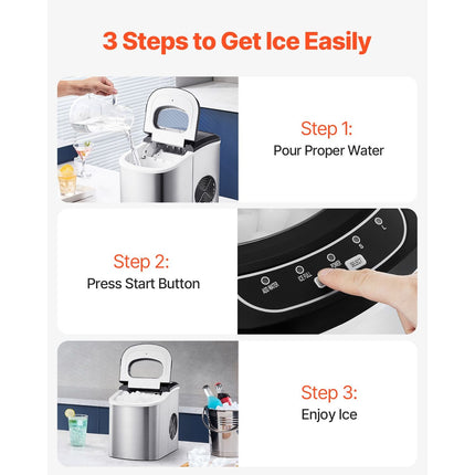Countertop Ice Maker, 9 Cubes Ready in 6 Mins, 33lbs in 24Hrs,