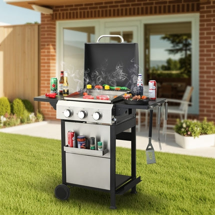 3-Burner Propane Gas BBQ Grill, SS Plancha, 36900BTU Output With Wire