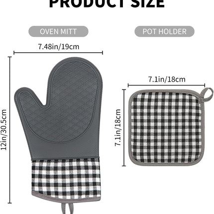 Plaid Oven Mitts and Pot Holders 4-Piece Set, Oven Mitts Gloves Heat