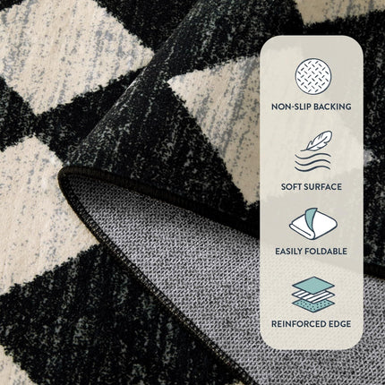 Washable Black and White Kitchen Runner Rug, 2x5 Soft Non Slip Laundry