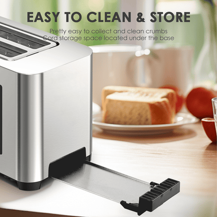 4-piece ultra-wide long-slot toaster with silver dual-control bread