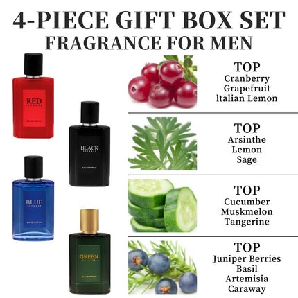 4-Piece Set, Men's Eau De Toilette Spray Gift Box, Long Lasting