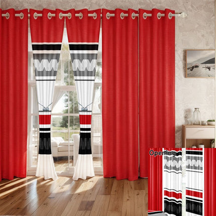 9-Piece Red & Geometric Zigzag Bedding & Curtain Set (Queen/King/Cal