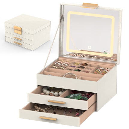 Jewelry Box with LED Mirror 3-Layer Jewelry Organizer with 2 Drawers