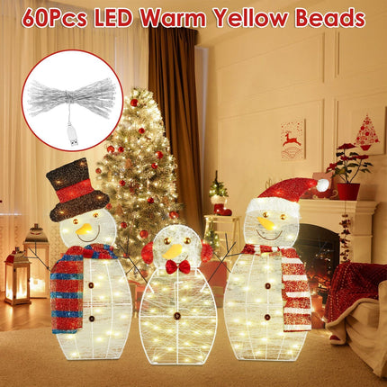 3-Piece Christmas Snowman Family Decorations (Father/Mother/Baby), 2D