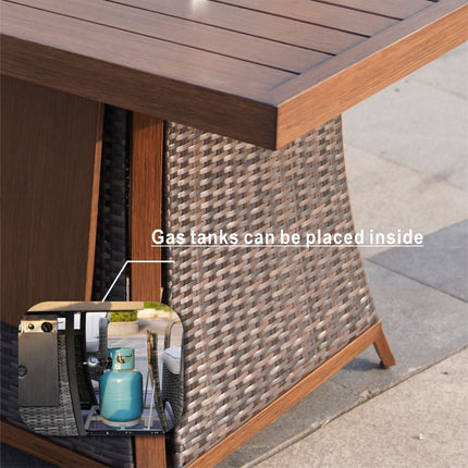 Direct Wicker 7 PCS Patio Gas Firepit and Ice Container Rectangle