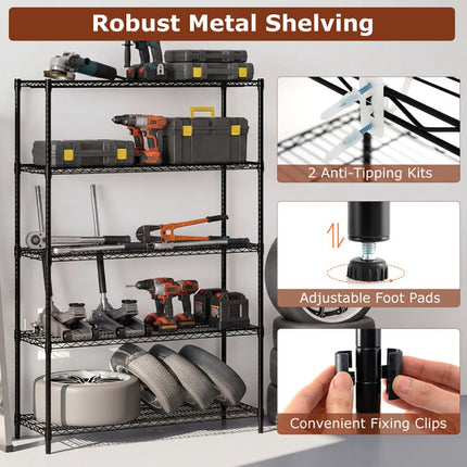 5-Tier Metal Storage Shelving Unit with V-Shaped Wire Rack