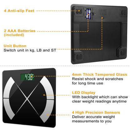 Smart Body Composition Scale Fat Monitor Digital APP Scale BMI Health
