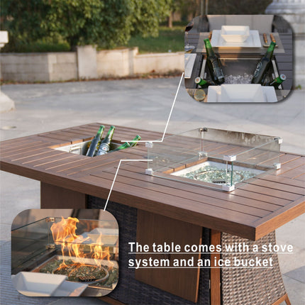 Direct Wicker 7 PCS Patio Gas Firepit and Ice Container Rectangle