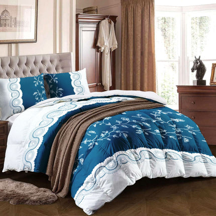 3-Piece Teal Lace Floral Bedding Set (Queen/King/Cal King) - Quilted