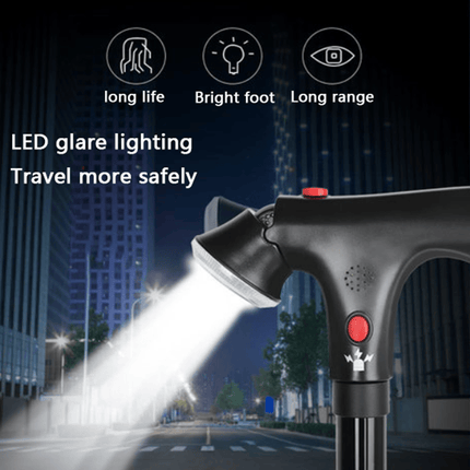 Collapsible Adjustable Height Cane With LED Light Alert Button Walking