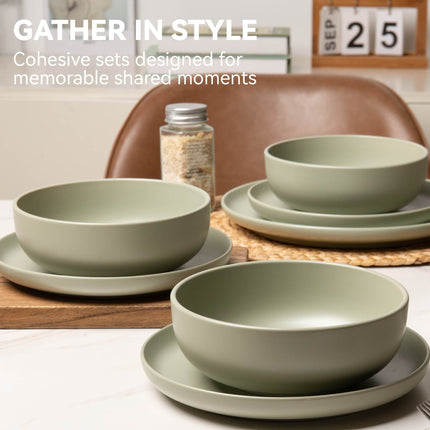 12-Piece Stoneware Dinnerware Sets with Mugs | Microwave & Dishwasher