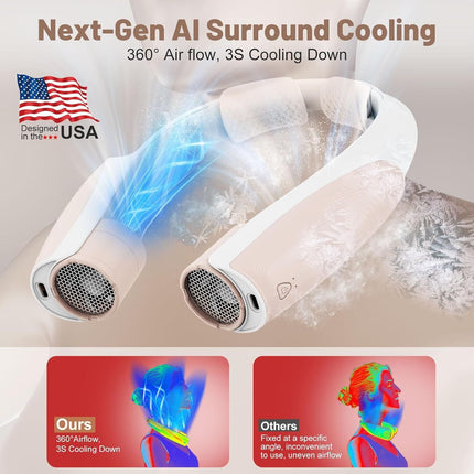 Portable Neck Fan with 6 Powerful Speeds, 8000mAh Battery Operated